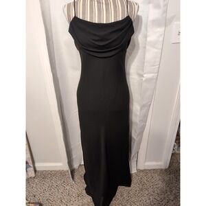 Vtg. Onyx Nite Black Cowl Neck Spaghetti Straps Evening Gown Size 12